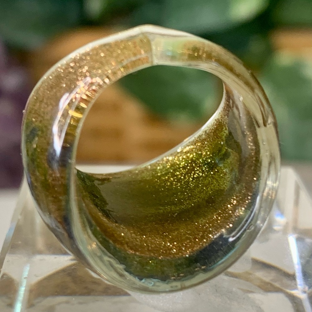 Murano Style Solid Glass Ring Hand Blown Artisan Dome Blue Green Swirl Sz 7 VTG - Picture 7 of 10